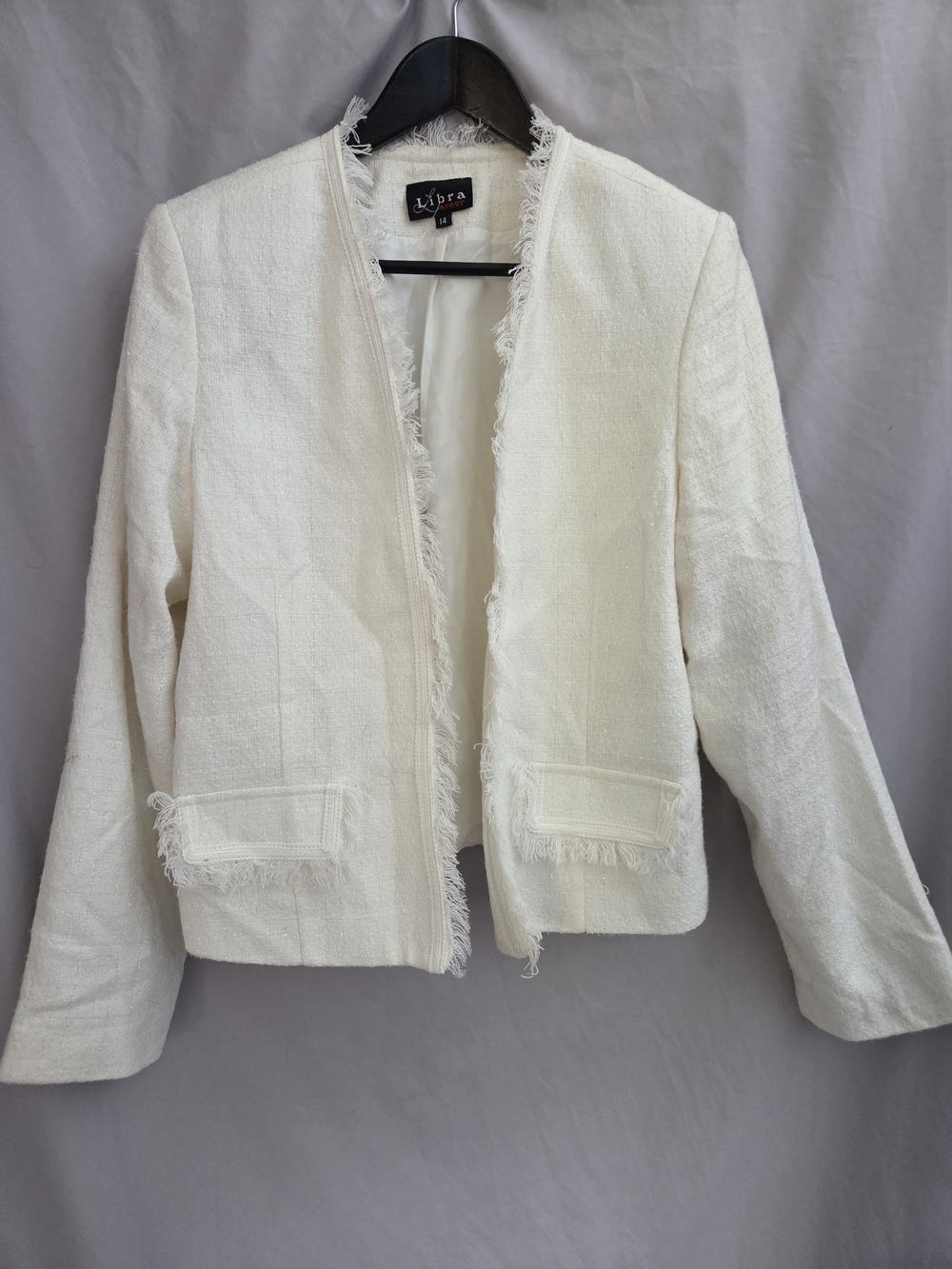 Libra Women's Cream Fringed Open Blazer